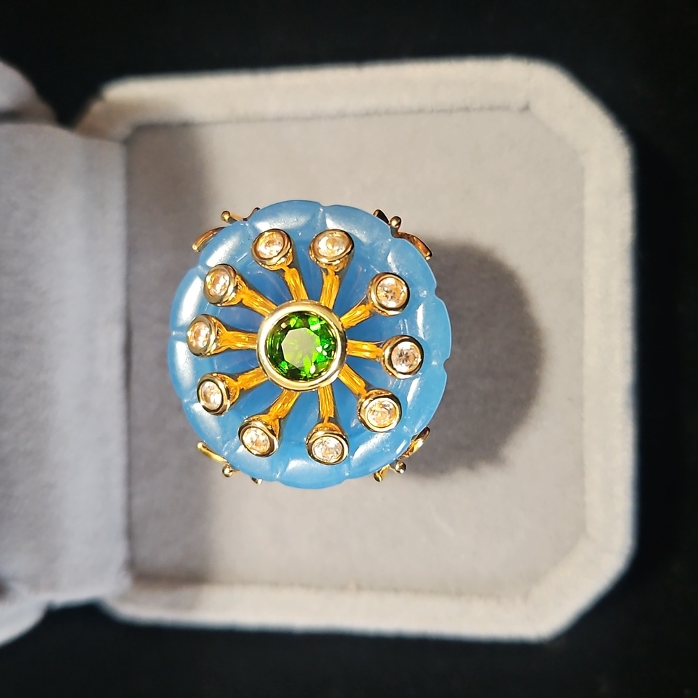 Sky Blue Jade and Multi- Gemstone Ring